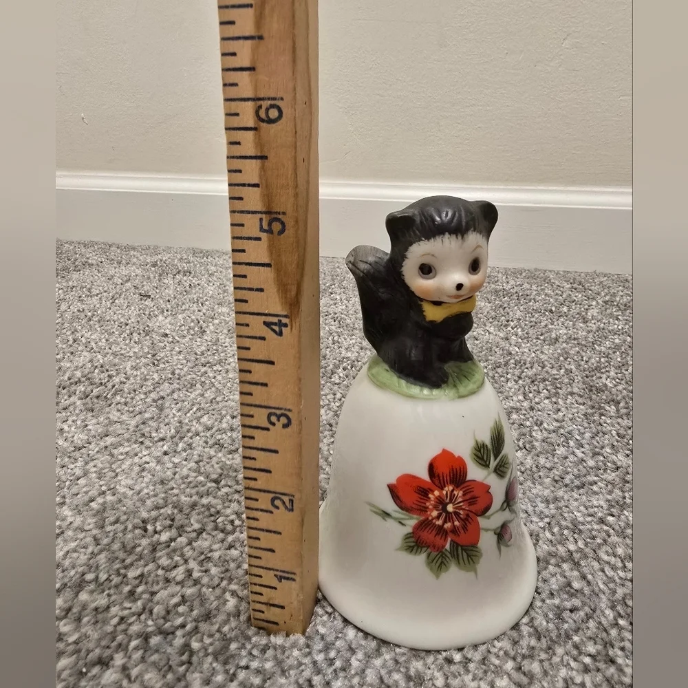 Vintage Porcelain Bell Cute Skunk Squirrel Animal Figure Top